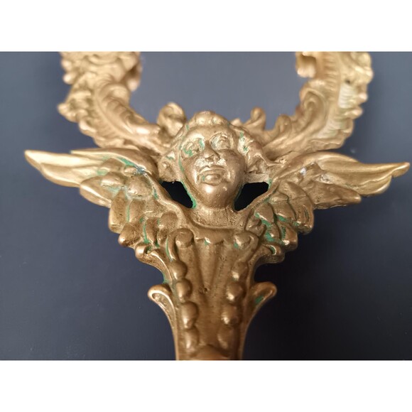 Victorian Cherub Hand Mirror With 4 Feet Highly Ornate Vintage Solid Brass - Picture 7 of 10
